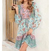 image:imageRVivimos Womens Cotton Long Sleeves VNeck Button Up Floral Print Bohemian Flowy Mini DressCadetblue