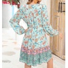 image:imageRVivimos Womens Cotton Long Sleeves VNeck Button Up Floral Print Bohemian Flowy Mini DressCadetblue
