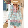 image:imageRVivimos Womens Cotton Long Sleeves VNeck Button Up Floral Print Bohemian Flowy Mini DressCadetblue