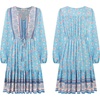 image:imageRVivimos Womens Cotton Long Sleeves VNeck Button Up Floral Print Bohemian Flowy Mini DressHazeblue