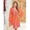 image:imageRVivimos Womens Cotton Long Sleeves VNeck Button Up Floral Print Bohemian Flowy Mini DressOrange