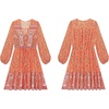 image:imageRVivimos Womens Cotton Long Sleeves VNeck Button Up Floral Print Bohemian Flowy Mini DressOrange