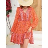 image:imageRVivimos Womens Cotton Long Sleeves VNeck Button Up Floral Print Bohemian Flowy Mini DressOrange