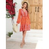 image:imageRVivimos Womens Cotton Long Sleeves VNeck Button Up Floral Print Bohemian Flowy Mini DressOrange
