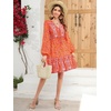 image:imageRVivimos Womens Cotton Long Sleeves VNeck Button Up Floral Print Bohemian Flowy Mini DressOrange