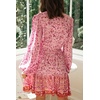 image:imageRVivimos Womens Cotton Long Sleeves VNeck Button Up Floral Print Bohemian Flowy Mini DressPink