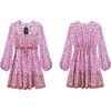image:imageRVivimos Womens Cotton Long Sleeves VNeck Button Up Floral Print Bohemian Flowy Mini DressPink