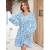 image:imageRVivimos Womens Cotton Long Sleeves VNeck Button Up Floral Print Bohemian Flowy Mini DressWhiteskyblue