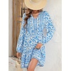 image:imageRVivimos Womens Cotton Long Sleeves VNeck Button Up Floral Print Bohemian Flowy Mini DressWhiteskyblue