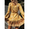 image:imageRVivimos Womens Cotton Long Sleeves VNeck Button Up Floral Print Bohemian Flowy Mini DressYellow