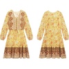 image:imageRVivimos Womens Cotton Long Sleeves VNeck Button Up Floral Print Bohemian Flowy Mini DressYellow