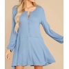 image:imageRVivimos Womens Fall Cotton Long Sleeves Casual Button Down Knit Swing Flare Mini Tunic DressSkyblue