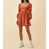 image:imageRVivimos Womens Fall Puff Long Sleeve Square Neck Casual Ruched A line Mini DressBurntorange