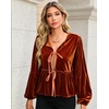 image:imageRVivimos Womens Fall Velvet Tops 2026 Long Sleeve Tie Front Casual Jackets Cardigan Vintage Loose Short CoatRust Brown