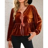 image:imageRVivimos Womens Fall Velvet Tops 2026 Long Sleeve Tie Front Casual Jackets Cardigan Vintage Loose Short CoatRust Brown
