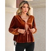 image:imageRVivimos Womens Fall Velvet Tops 2026 Long Sleeve Tie Front Casual Jackets Cardigan Vintage Loose Short CoatRust Brown