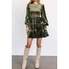 image:imageRVivimos Womens Fall Winter Crushed Velvet Dress Long Sleeve Crew Neck Elastic Smocked ALine Tiered Ruffle Mini DressArmygreen
