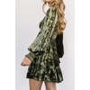 image:imageRVivimos Womens Fall Winter Crushed Velvet Dress Long Sleeve Crew Neck Elastic Smocked ALine Tiered Ruffle Mini DressArmygreen