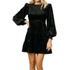 image:imageRVivimos Womens Fall Winter Crushed Velvet Dress Long Sleeve Crew Neck Elastic Smocked ALine Tiered Ruffle Mini DressBlack