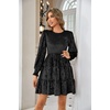image:imageRVivimos Womens Fall Winter Crushed Velvet Dress Long Sleeve Crew Neck Elastic Smocked ALine Tiered Ruffle Mini DressBlack