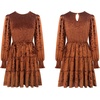 image:imageRVivimos Womens Fall Winter Crushed Velvet Dress Long Sleeve Crew Neck Elastic Smocked ALine Tiered Ruffle Mini DressBrown