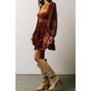 image:imageRVivimos Womens Fall Winter Crushed Velvet Dress Long Sleeve Crew Neck Elastic Smocked ALine Tiered Ruffle Mini DressBrown