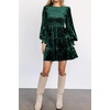 image:imageRVivimos Womens Fall Winter Crushed Velvet Dress Long Sleeve Crew Neck Elastic Smocked ALine Tiered Ruffle Mini DressDark Green