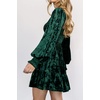 image:imageRVivimos Womens Fall Winter Crushed Velvet Dress Long Sleeve Crew Neck Elastic Smocked ALine Tiered Ruffle Mini DressDark Green
