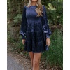 image:imageRVivimos Womens Fall Winter Crushed Velvet Dress Long Sleeve Crew Neck Elastic Smocked ALine Tiered Ruffle Mini DressNavy Blue