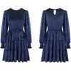 image:imageRVivimos Womens Fall Winter Crushed Velvet Dress Long Sleeve Crew Neck Elastic Smocked ALine Tiered Ruffle Mini DressNavy Blue