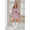 image:imageRVivimos Womens Fall Winter Crushed Velvet Dress Long Sleeve Crew Neck Elastic Smocked ALine Tiered Ruffle Mini DressPink