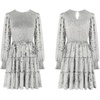 image:imageRVivimos Womens Fall Winter Crushed Velvet Dress Long Sleeve Crew Neck Elastic Smocked ALine Tiered Ruffle Mini DressSilver
