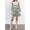 image:imageRVivimos Womens Fall Winter Crushed Velvet Dress Long Sleeve Crew Neck Elastic Smocked ALine Tiered Ruffle Mini DressSilver