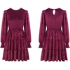 image:imageRVivimos Womens Fall Winter Crushed Velvet Dress Long Sleeve Crew Neck Elastic Smocked ALine Tiered Ruffle Mini DressWinered