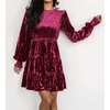 image:imageRVivimos Womens Fall Winter Crushed Velvet Dress Long Sleeve Crew Neck Elastic Smocked ALine Tiered Ruffle Mini DressWinered
