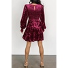 image:imageRVivimos Womens Fall Winter Crushed Velvet Dress Long Sleeve Crew Neck Elastic Smocked ALine Tiered Ruffle Mini DressWinered