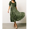 image:imageRVivimos Womens Fall Winter Velvet Dress Puff Sleeve Square Neck Smocked Tiered Ruffle ALine Flowy Midi DressArmygreen