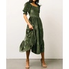 image:imageRVivimos Womens Fall Winter Velvet Dress Puff Sleeve Square Neck Smocked Tiered Ruffle ALine Flowy Midi DressArmygreen