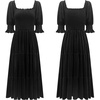 image:imageRVivimos Womens Fall Winter Velvet Dress Puff Sleeve Square Neck Smocked Tiered Ruffle ALine Flowy Midi DressBlack