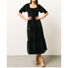 image:imageRVivimos Womens Fall Winter Velvet Dress Puff Sleeve Square Neck Smocked Tiered Ruffle ALine Flowy Midi DressBlack