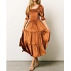 image:imageRVivimos Womens Fall Winter Velvet Dress Puff Sleeve Square Neck Smocked Tiered Ruffle ALine Flowy Midi DressBrown