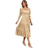 image:imageRVivimos Womens Fall Winter Velvet Dress Puff Sleeve Square Neck Smocked Tiered Ruffle ALine Flowy Midi DressChampagne