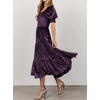 image:imageRVivimos Womens Fall Winter Velvet Dress Puff Sleeve Square Neck Smocked Tiered Ruffle ALine Flowy Midi DressDark Purple