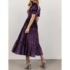 image:imageRVivimos Womens Fall Winter Velvet Dress Puff Sleeve Square Neck Smocked Tiered Ruffle ALine Flowy Midi DressDark Purple