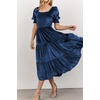 image:imageRVivimos Womens Fall Winter Velvet Dress Puff Sleeve Square Neck Smocked Tiered Ruffle ALine Flowy Midi DressDarkblue