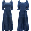 image:imageRVivimos Womens Fall Winter Velvet Dress Puff Sleeve Square Neck Smocked Tiered Ruffle ALine Flowy Midi DressDarkblue