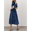 image:imageRVivimos Womens Fall Winter Velvet Dress Puff Sleeve Square Neck Smocked Tiered Ruffle ALine Flowy Midi DressDarkblue
