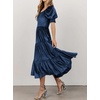 image:imageRVivimos Womens Fall Winter Velvet Dress Puff Sleeve Square Neck Smocked Tiered Ruffle ALine Flowy Midi DressDarkblue