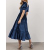 image:imageRVivimos Womens Fall Winter Velvet Dress Puff Sleeve Square Neck Smocked Tiered Ruffle ALine Flowy Midi DressDarkblue