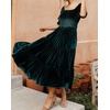 image:imageRVivimos Womens Fall Winter Velvet Dress Puff Sleeve Square Neck Smocked Tiered Ruffle ALine Flowy Midi DressDarkgreen